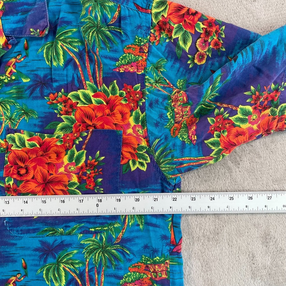Vintage GAP Hawaiian Camp Shirt Men Medium Multi Sail Boats Floral Loop Collar - Picture 4 of 6